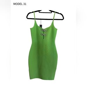 Green Mini Dress with Embellished Details